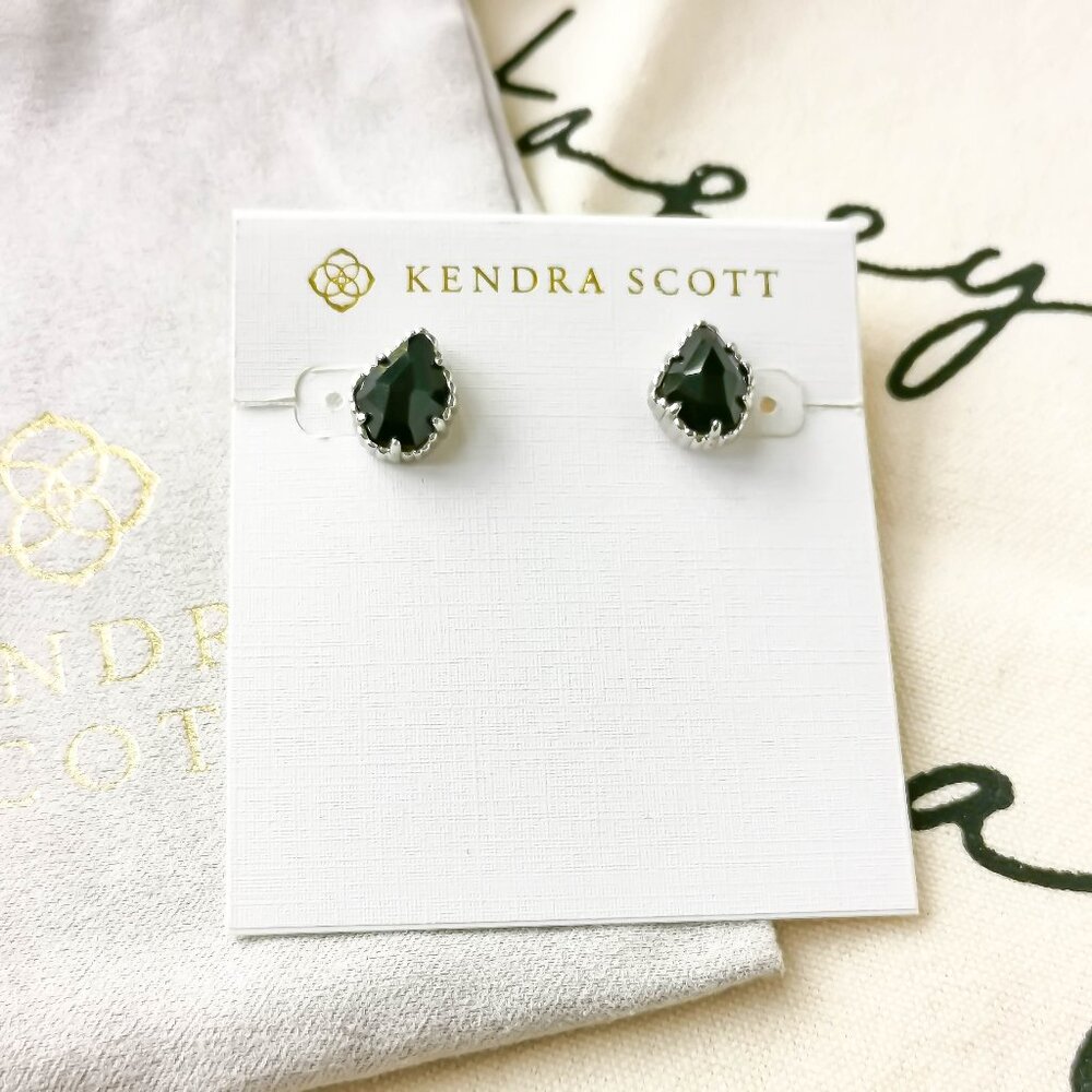 Kendra Scott Stud Earrings - Tessa - Black Opaque Glass Silver